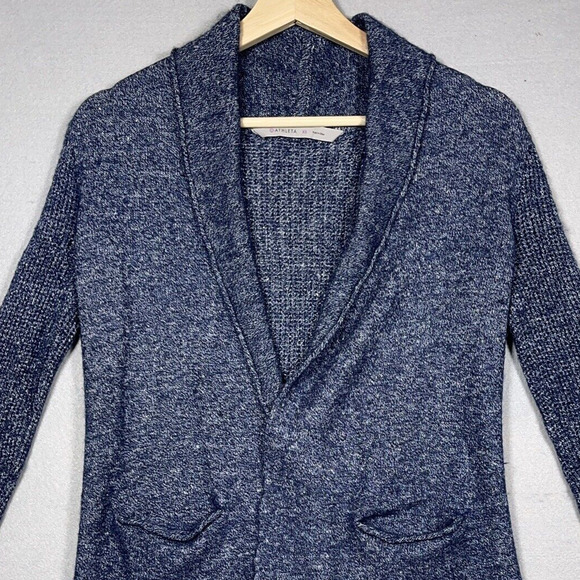 Athleta‎ Sweater Women Size XS Open Front Cardigan Blue Cashmere Linen Blend - Picture 2 of 11